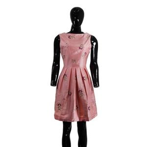 Vark M Floral Embroidered Pink A-Line Dress Summer Party